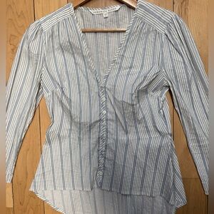 Veronica Beard White and Blue Striped Blouse